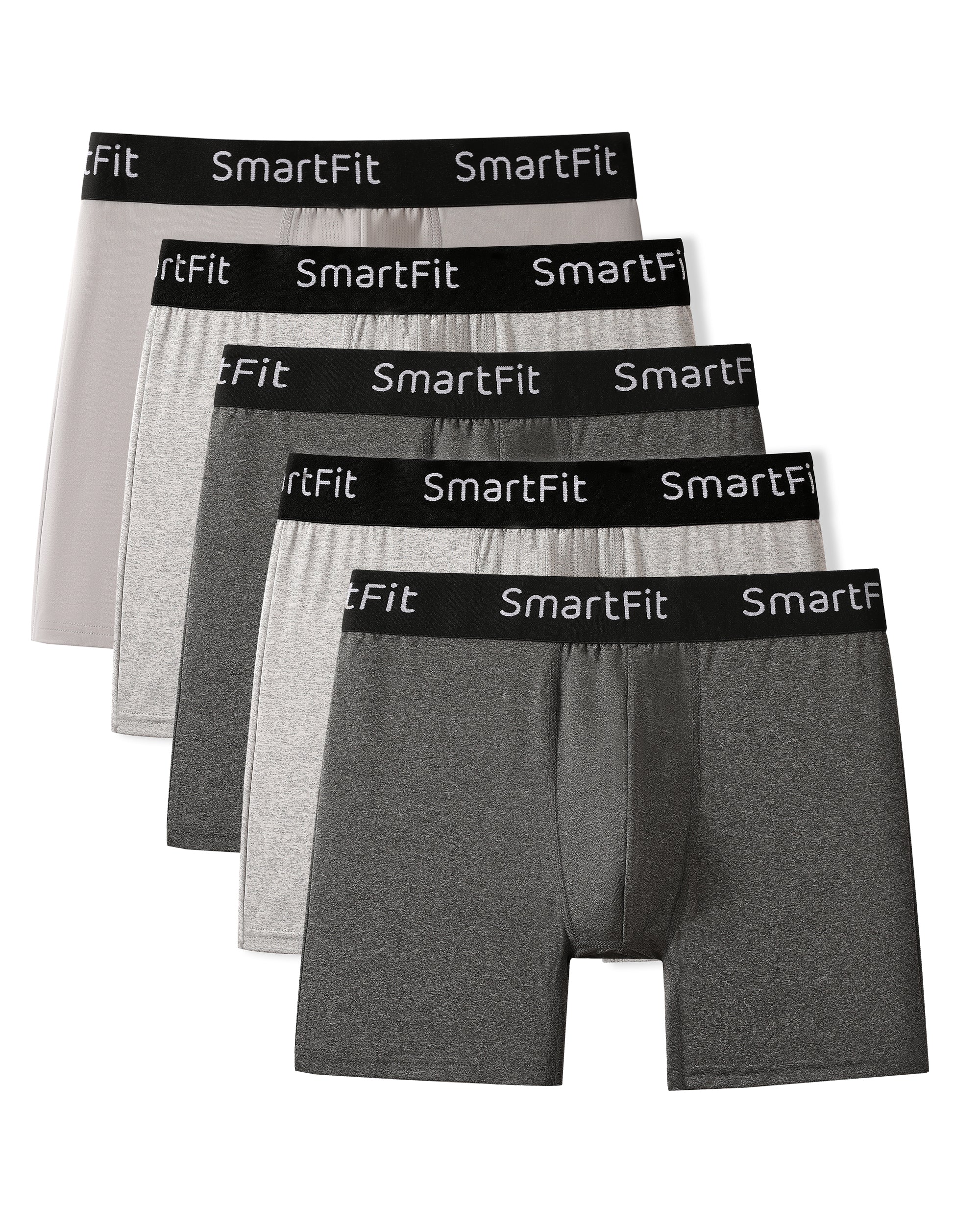 SF SmartFit Men's 5 Pack Performance Boxer Briefs (Shades of Grey)
