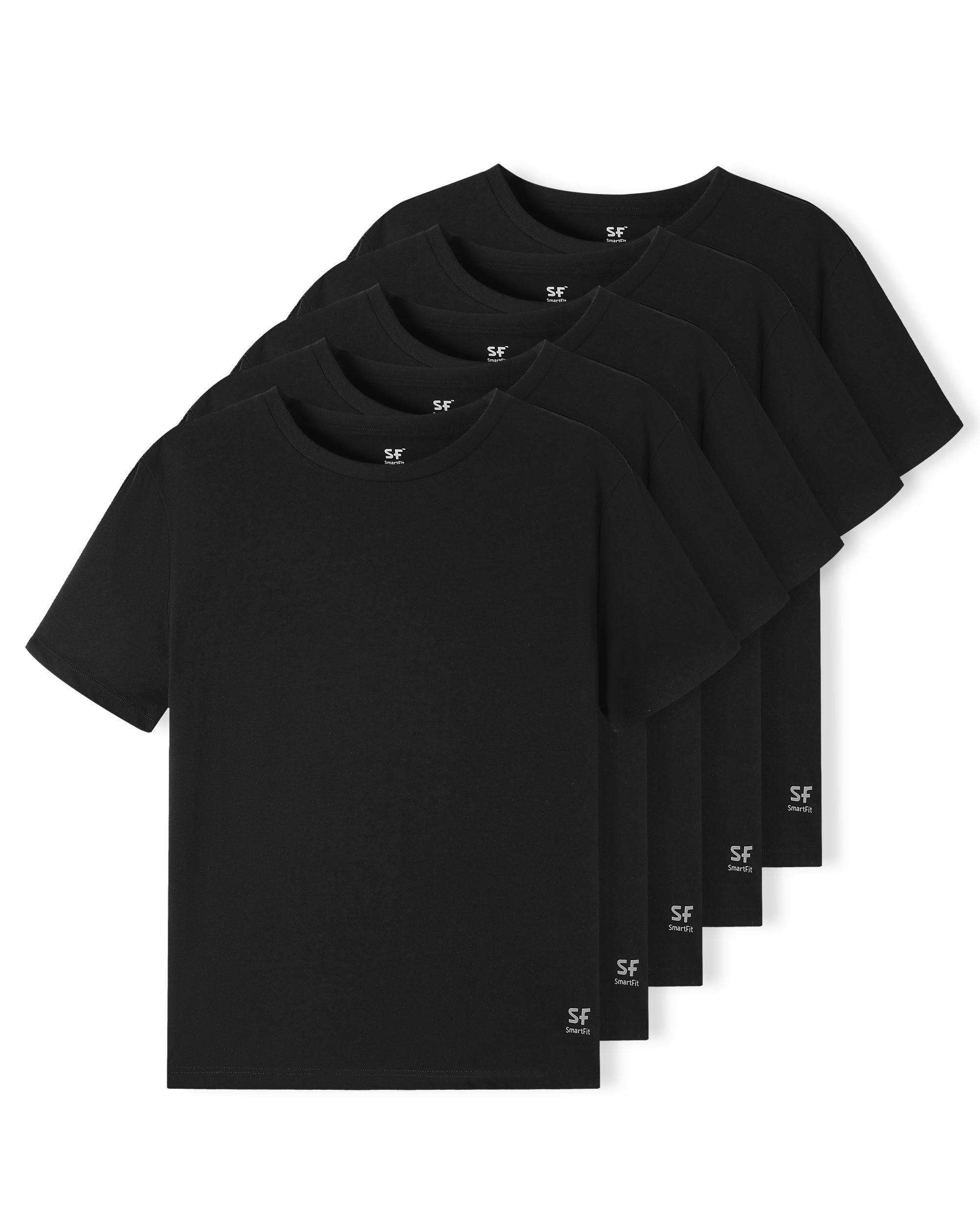 SF SmartFit Men's Crewneck T-Shirts, 5-Pack Undershirt (BLACK)