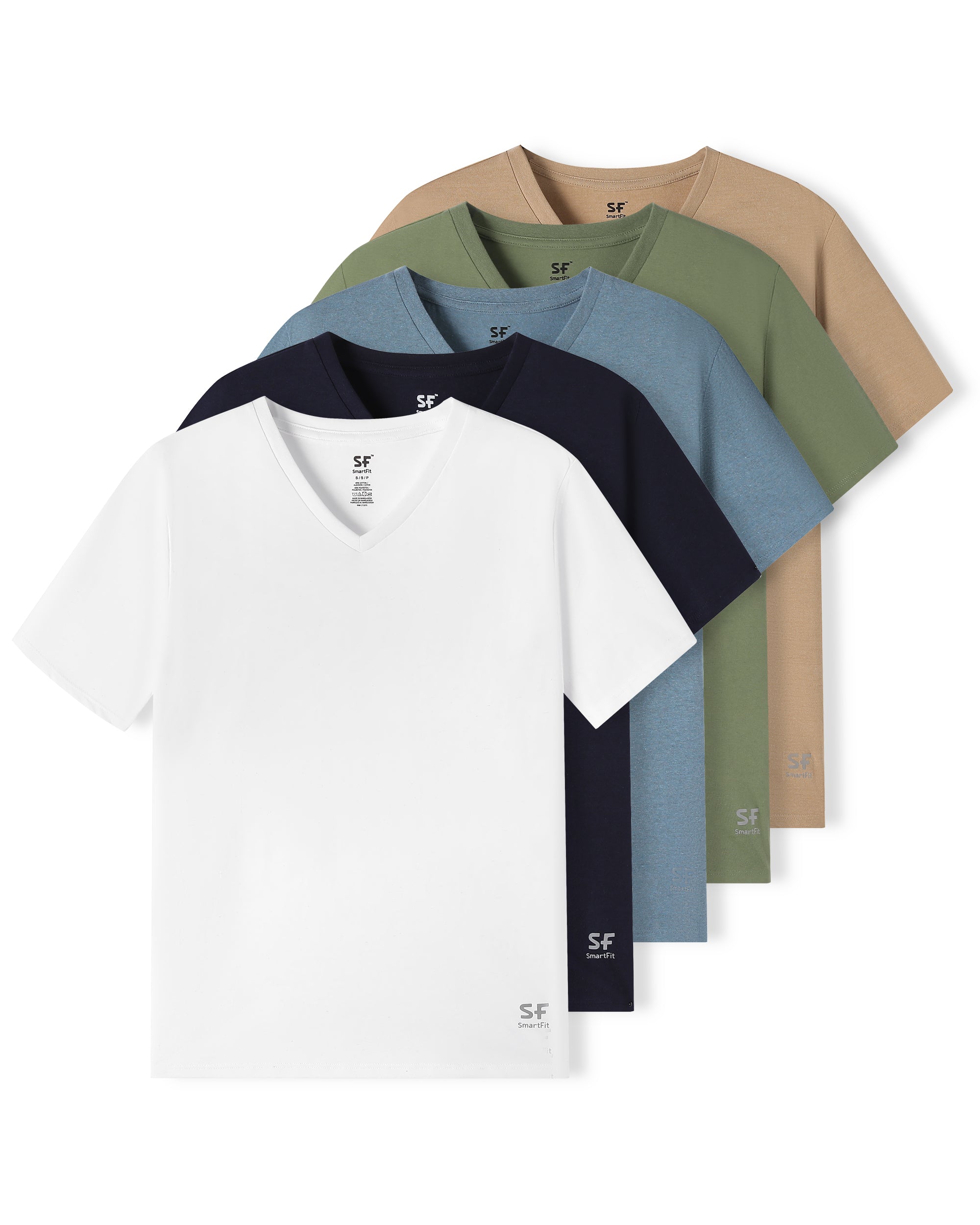 SF SmartFit Men's V-Neck T-Shirts, 5-Pack Undershirt (Earth Tones)