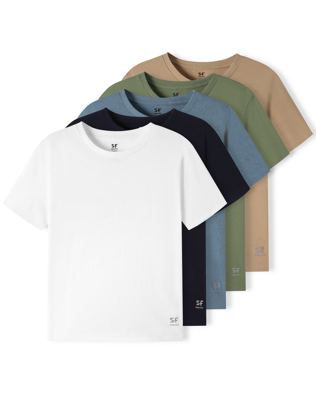 SF SmartFit Men's Crewneck T-Shirts, 5-Pack Undershirt (Earth Tones)