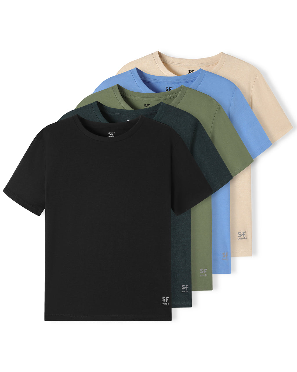 SF SmartFit Men's Crewneck T-Shirts, 5-Pack Undershirt (Deep Forest)