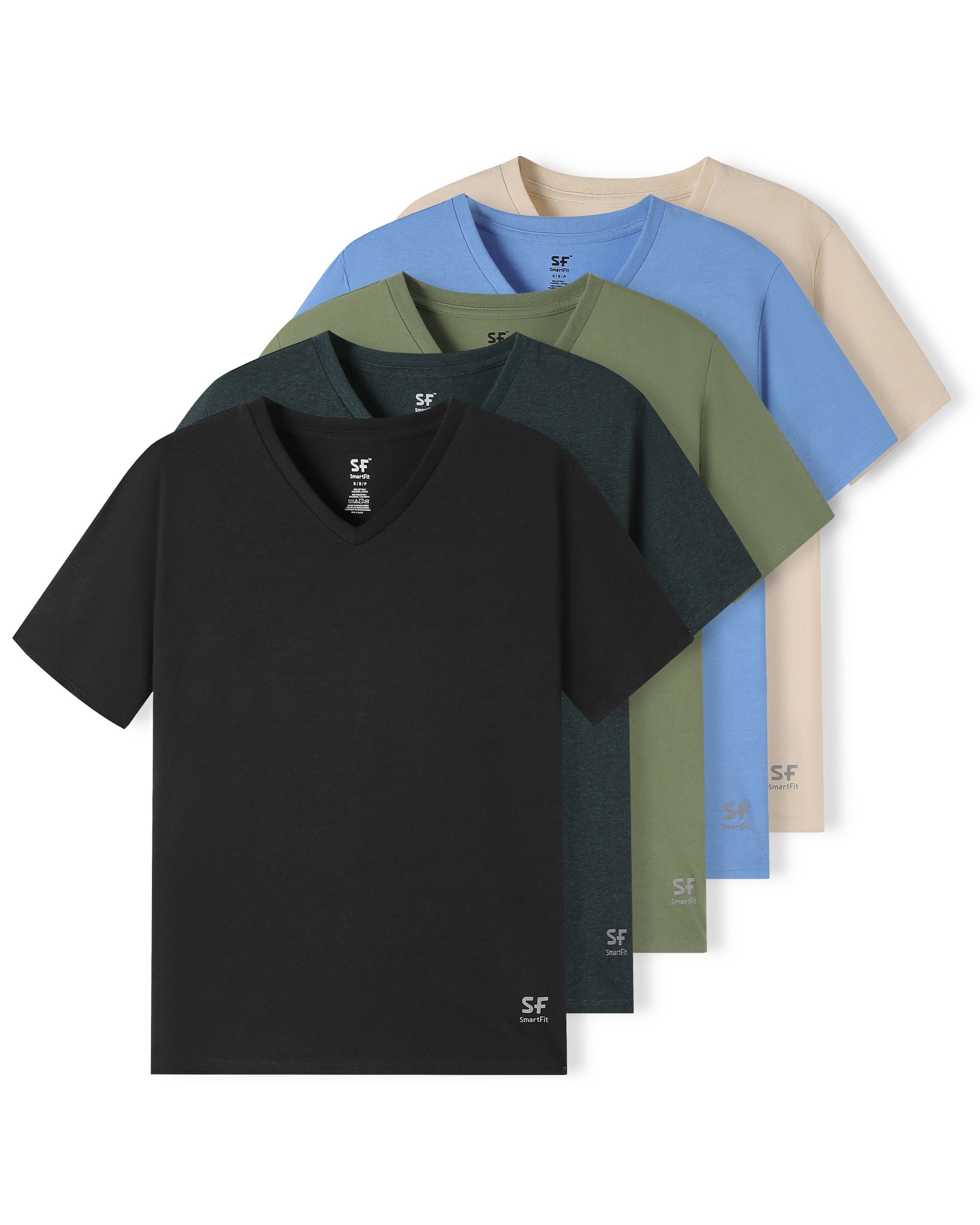 SF SmartFit Men's V-Neck T-Shirts, 5-Pack Undershirt (Deep Forest)