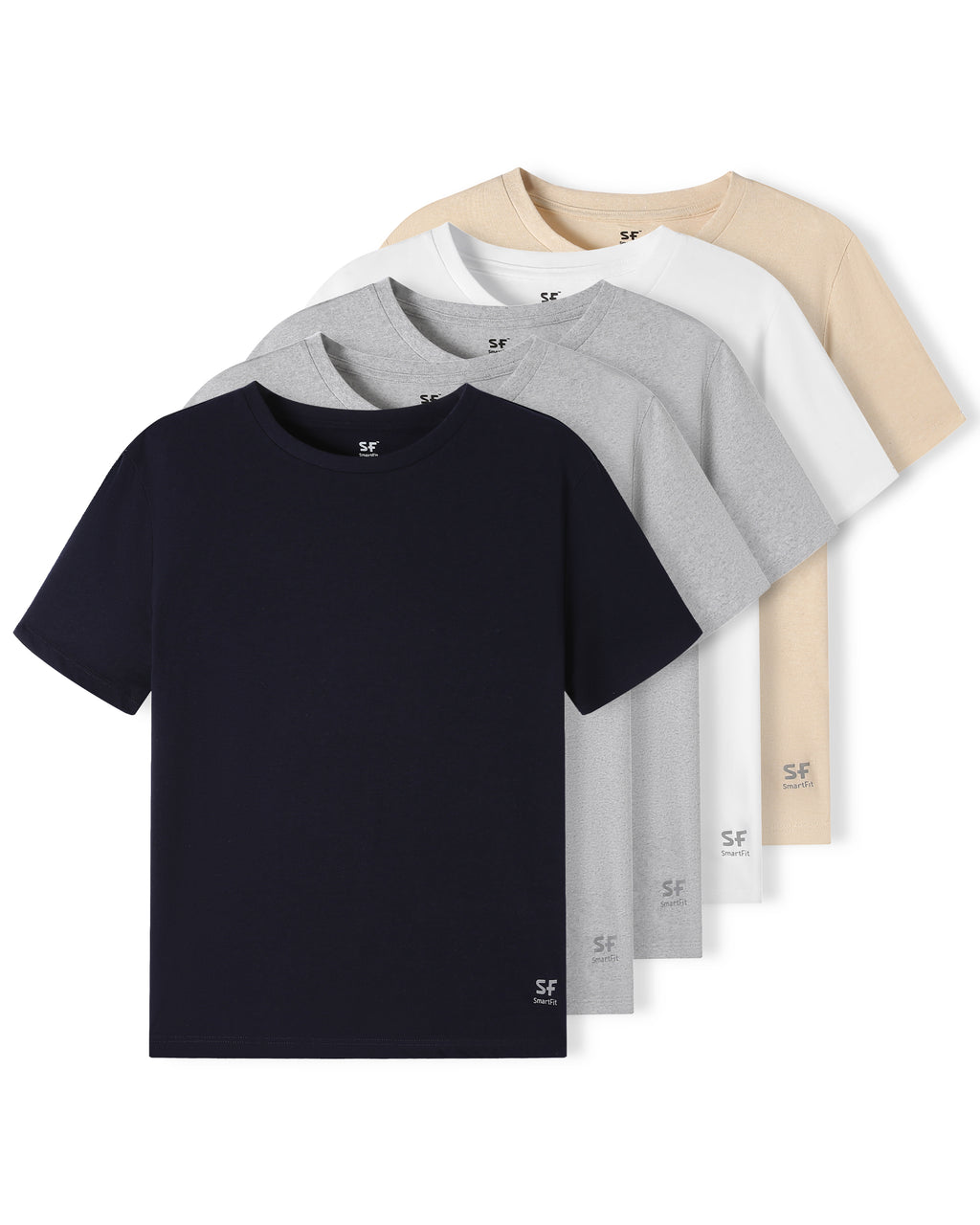 SF SmartFit Men's Crewneck T-Shirts, 5-Pack Undershirt (Classic Neutrals)
