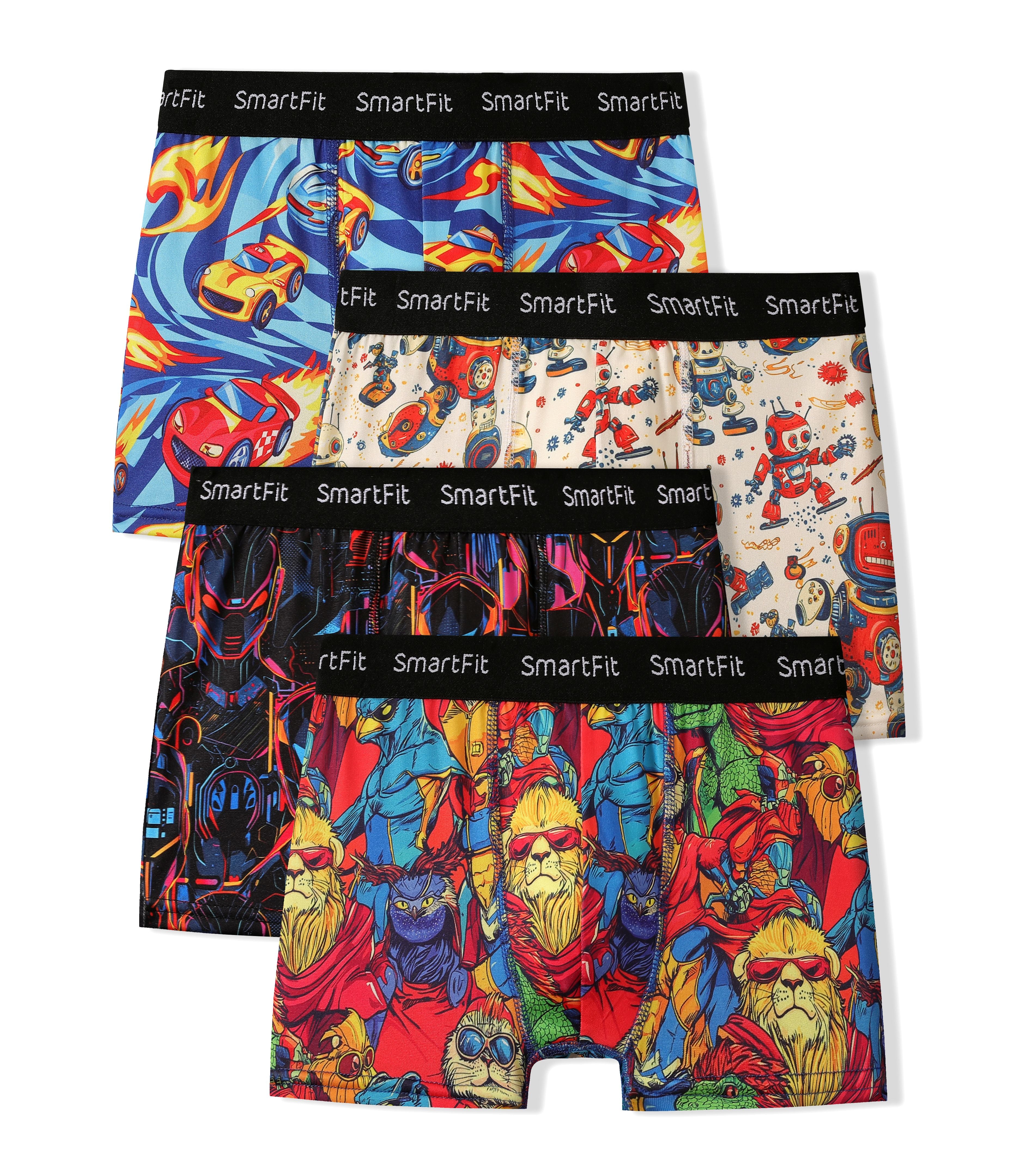 SF SmartFit Boys 4 Pack Boxer Briefs (Cartoon Studio)