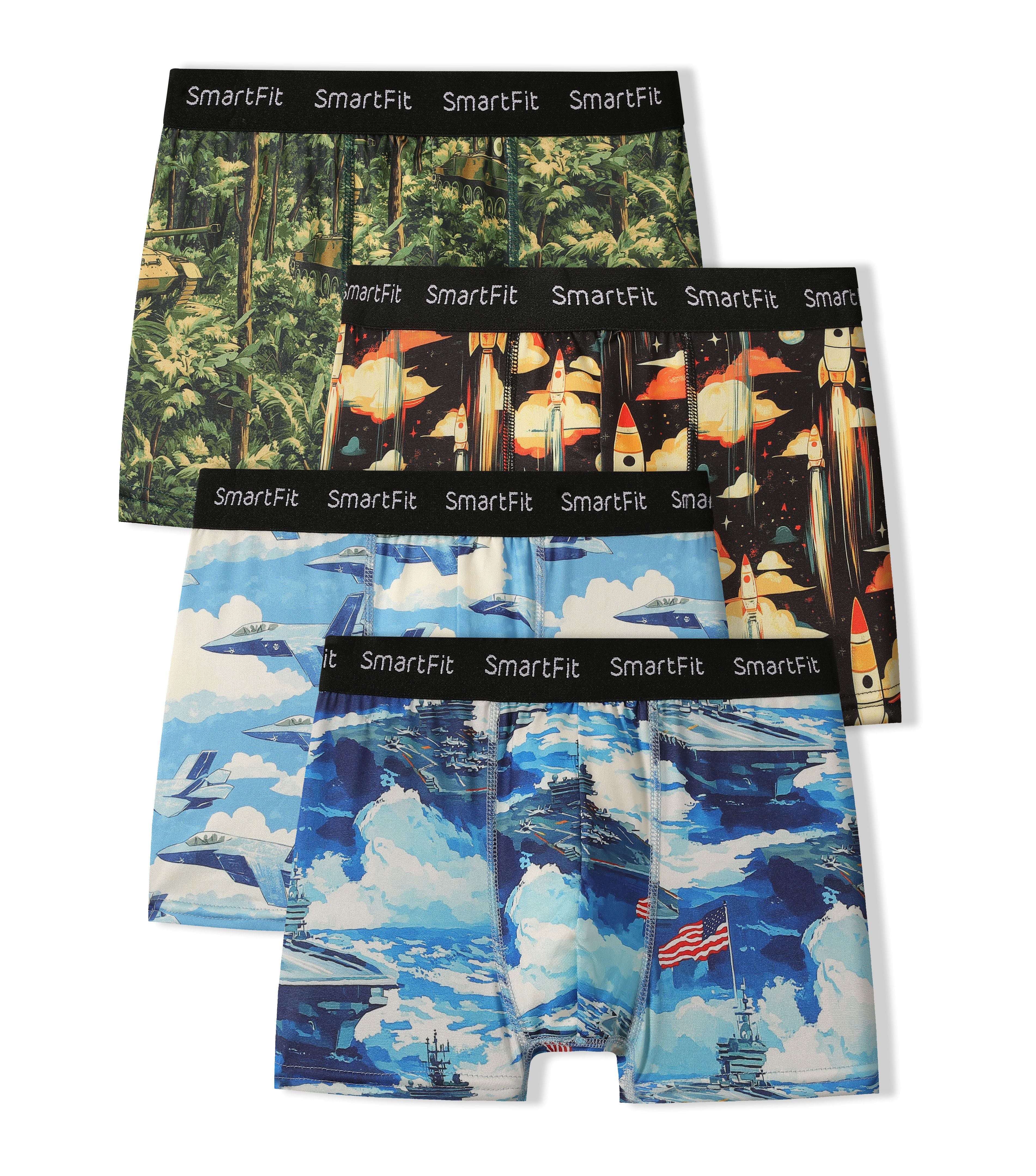 SF SmartFit Boys 4 Pack Boxer Briefs (Military)