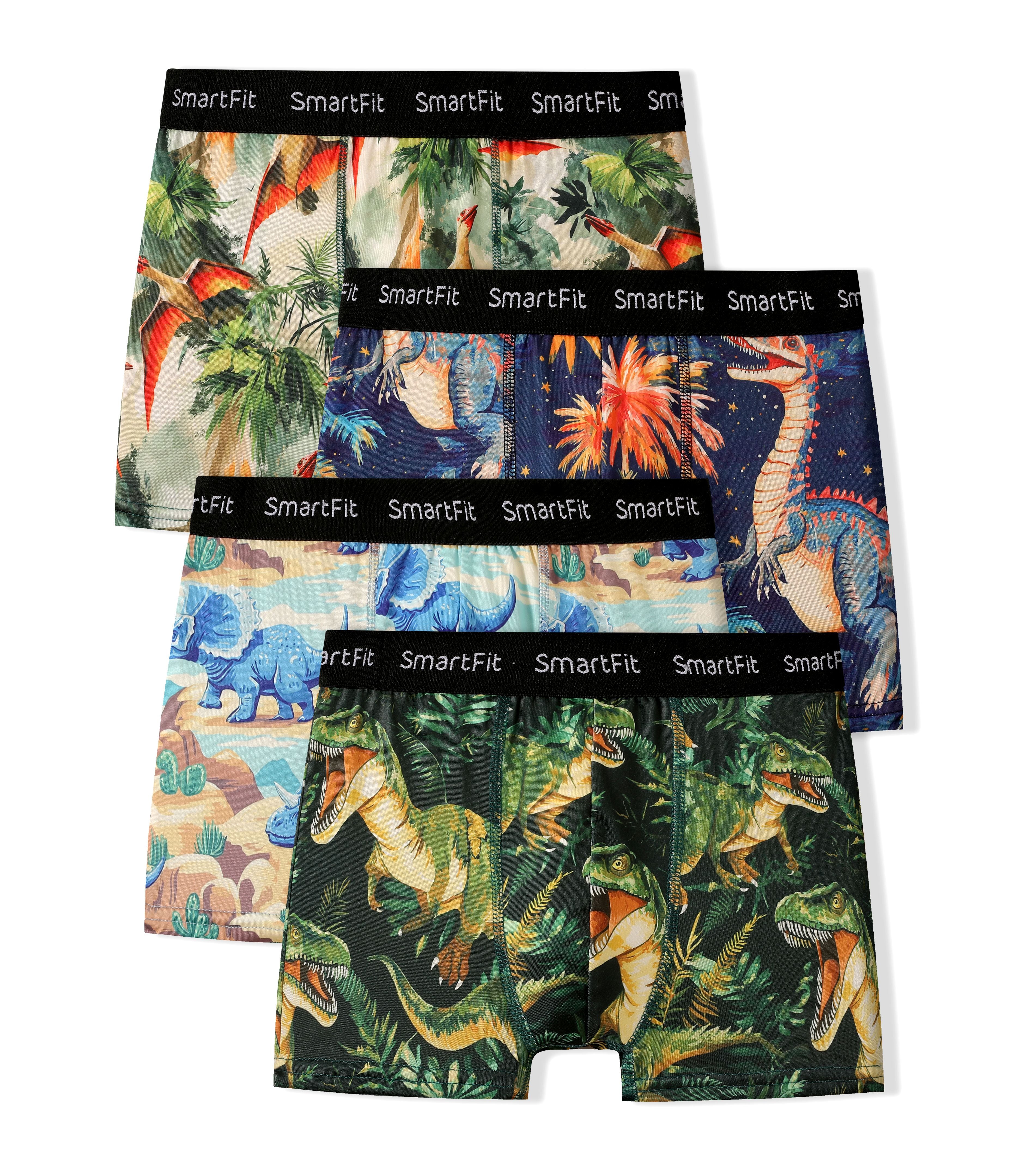 SF SmartFit Boys 4 Pack Boxer Briefs (Dinosaur)